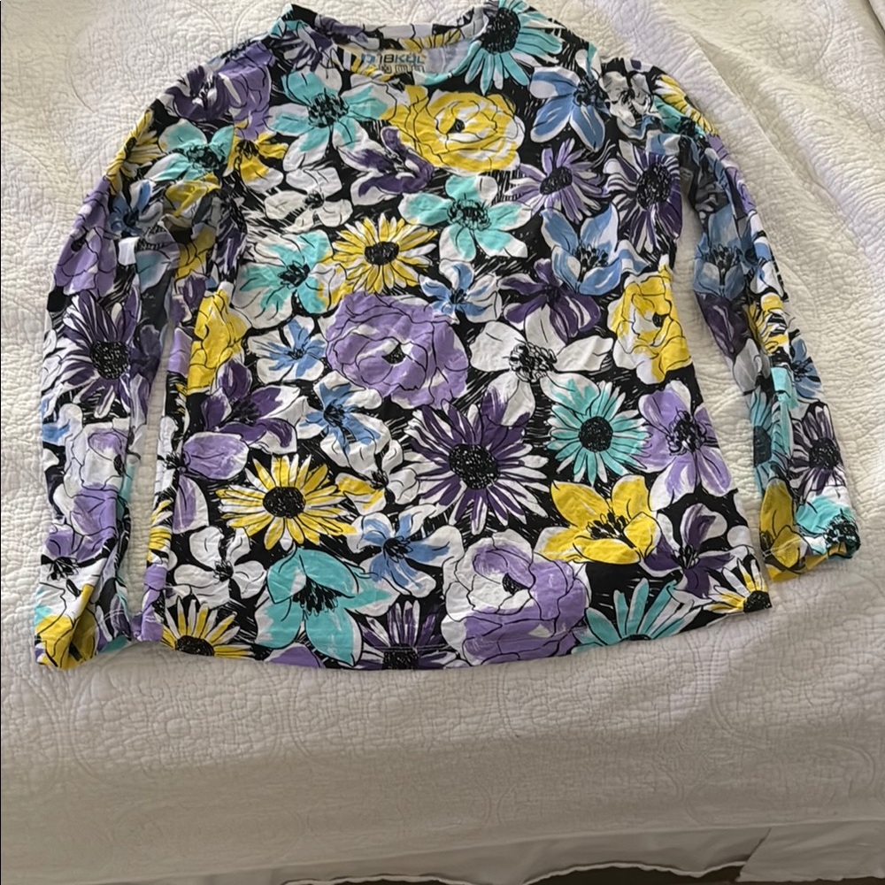 IBKUL Women's Floral Long Sleeve Top - Yellow, Blue, Purple